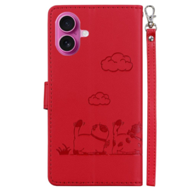 BookCover Hoes Etui voor iPhone 17  -  Rood  - Cartoon Cats   - Kat - Reliëf