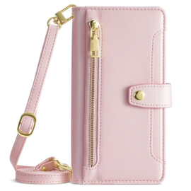 Luxe Portemonnee - Etui  Hoes Tas voor Samsung Galaxy S24  - S25  Met Schouder - Draagkoord -  Roze