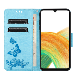 PU BookCover Hoes Etui voor Samsung Galaxy S24    Blauw  -  Vlinders