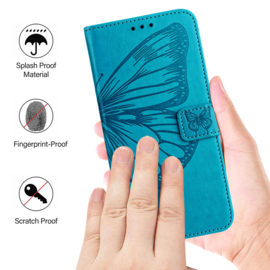 PU BookCover Hoes Etui voor iPhone 16  -  Turquoise -   Vlinder - Bloem Motief