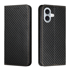 Luxe BookCover Hoes Etui voor iPhone 16    Zwart-Carbon