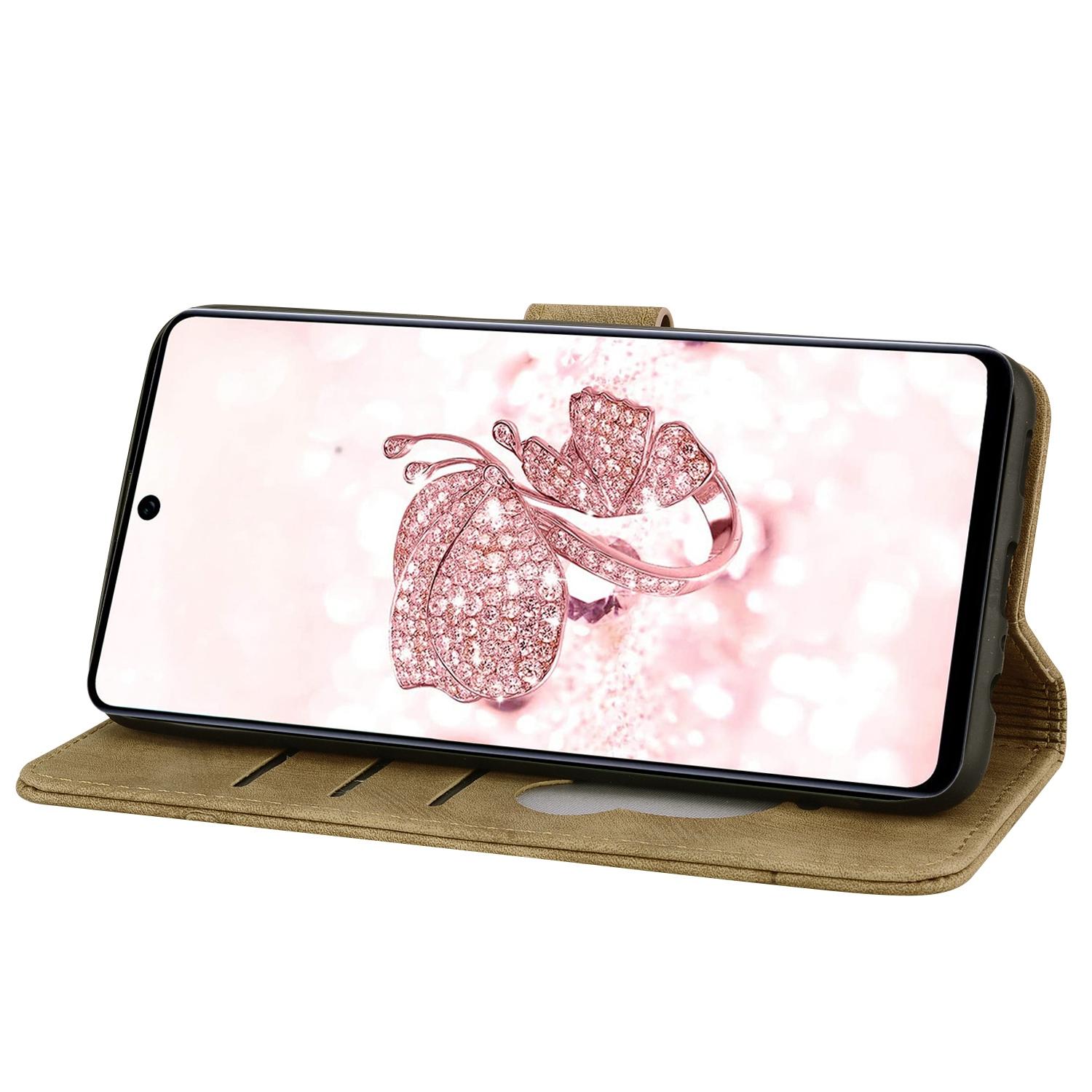 BookCover Hoes Etui voor Samsung Galaxy A36 - A56  -  Beige  - Bloemen Kat - Reliëf
