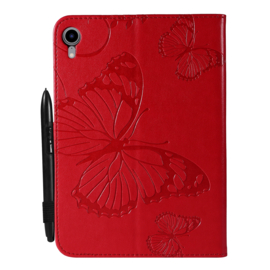 Luxe Bescherm-Etui Map voor iPad Mini 6  - "Vlinder"  Rood