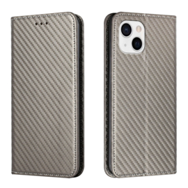 Luxe BookCover Hoes Etui voor iPhone 15    Carbon - Zilver Grijs