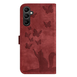 BookCover Etui Hoes voor Samsung Galaxy S24  - S25  -  Rood - Vlinders en Kat - Reliëf