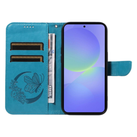 BoekCover Hoes Etui voor Samsung Galaxy A37 - A36 - A56  -  Vlinders -  Blauw - V1*