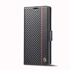 Luxe BookCover Hoes Etui voor Samsung Galaxy S25 Ultra -  Zwart Rood Carbon