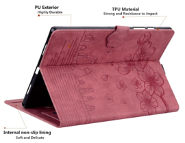 Luxe Bescherm-Etui Hoes Map voor Apple iPad 10 - 11 -  A16 - 10.9 -    Bloemen en Kat -  Rood