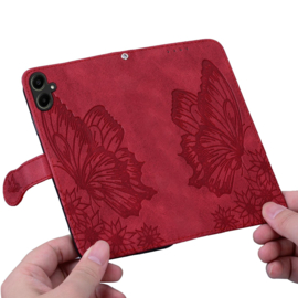 BoekCover Etui Hoes voor Samsung Galaxy A06 - A07  -  Rood -  Vlinder  - Reliëf