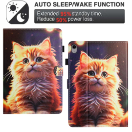 Luxe Bescherm-Etui Hoes Map voor iPad Mini 6 - Mini 7   -  Kitten   -  Blauw - Oranje