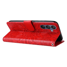 BookCover Hoes Etui voor Samsung Galaxy A16  - A26  Rood - Bloem-Motief in Reliëf
