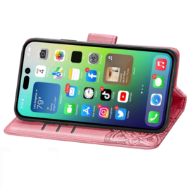 BookCover Hoes Etui voor iPhone 15      Vlinder    -  Roze