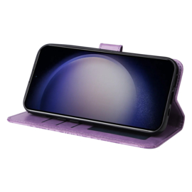 BookCover Hoes Etui voor Samsung Galaxy S24 - S25   Paars - Bloem-Motief in Reliëf