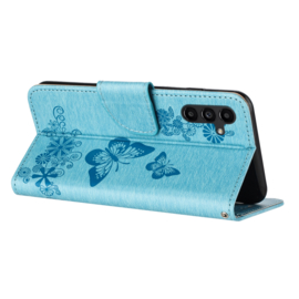 PU BookCover Hoes Etui voor Samsung Galaxy S24    Blauw  -  Vlinders