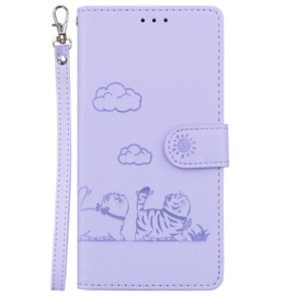 BookCover Hoes Etui voor Samsung Galaxy S24 - S25  -  Lila  -  Cartoon Cats - Kat - Reliëf