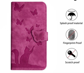 BookCover Hoes Etui voor Samsung Galaxy A56 - A36  -  Vlinders en Kat  - Roze  - Reliëf