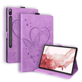 Luxe Bescherm-Etui Hoes Map voor Samsung Galaxy Tab S9 FE  -  S10 FE  -  10.9"  -    Hart en Vlinder  - Paars