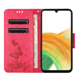 PU BookCover Hoes Etui voor Samsung Galaxy A15    Rood  -  Vlinders