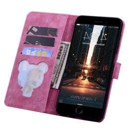 BookCover Hoes Etui voor iPhone SE - iPhone 7 - iPhone 8  -  Roze  - Bloemen Kat - Reliëf