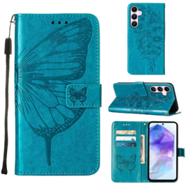 PU BookCover Hoes Etui voor Samsung Galaxy A55 - 5G    Vlinders   Turquoise