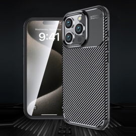 Luxe TPU Carbon  Bescherm-Hoes Cover Skin voor iPhone 16 PRO   -   Zwart