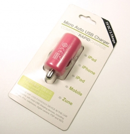 12v USB Mini - Autolader - Oplader voor iPad - iPhone  - iPod    Roze