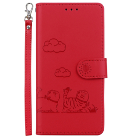 BookCover Hoes Etui voor Samsung Galaxy A56 - A36  -  Cartoon Cats  - Rood   - Reliëf