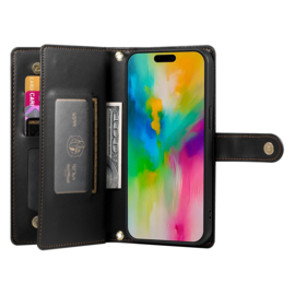 Luxe Portemonnee - Etui  Hoes Tas voor iPhone 16 PRO MAX - Met Schouder - Draagkoord -  Zwart