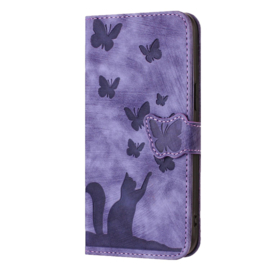 BookCover Hoes Etui voor Samsung Galaxy A56 - A36  -  Vlinders en Kat  - Paars  - Reliëf