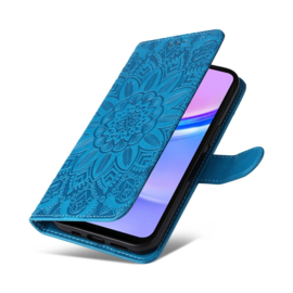 BookCover Hoes Etui voor Samsung Galaxy A16  - A26  Blauw - Bloem-Motief in Reliëf