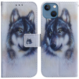 BookCover Etui Hoes   voor iPhone 15    Wolf -  Wit