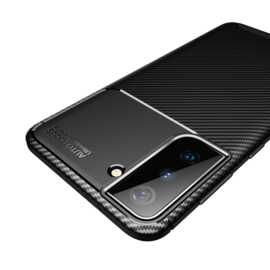 Carbon TPU Bescherm-Hoes Skin voor Samsung Galaxy S21 FE Edition - Zwart - SM-G990