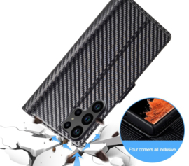 Luxe BookCover Hoes Etui voor Samsung Galaxy S24 FE -  Zwart Rood Carbon