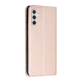 Luxe BookCover Hoes Etui voor Samsung Galaxy A15  -  Carbon - Roze / Goud