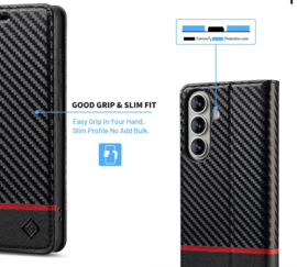 Luxe BoekCover Hoes Etui voor Samsung Galaxy A37 - A36 - A56 -   Zwart   -  Rood  -  Carbon - V1