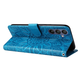 BookCover Hoes Etui voor Samsung Galaxy A16  - A26  Blauw - Bloem-Motief in Reliëf