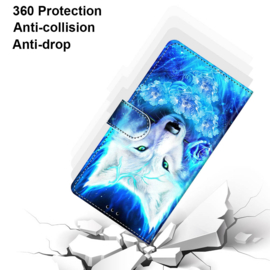 BookCover Hoes Etui voor Samsung Galaxy A52    Wolf.    Wit-Blauw