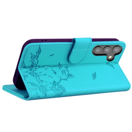 BookCover Hoes Etui voor Samsung Galaxy S24  -  S25 Turquoise  -  Cute Cat - Kat - Reliëf