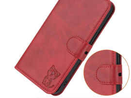 Luxe BookCover Hoes Etui voor Samsung Galaxy A56 - A36  -  Rood   - Kat  - Reliëf