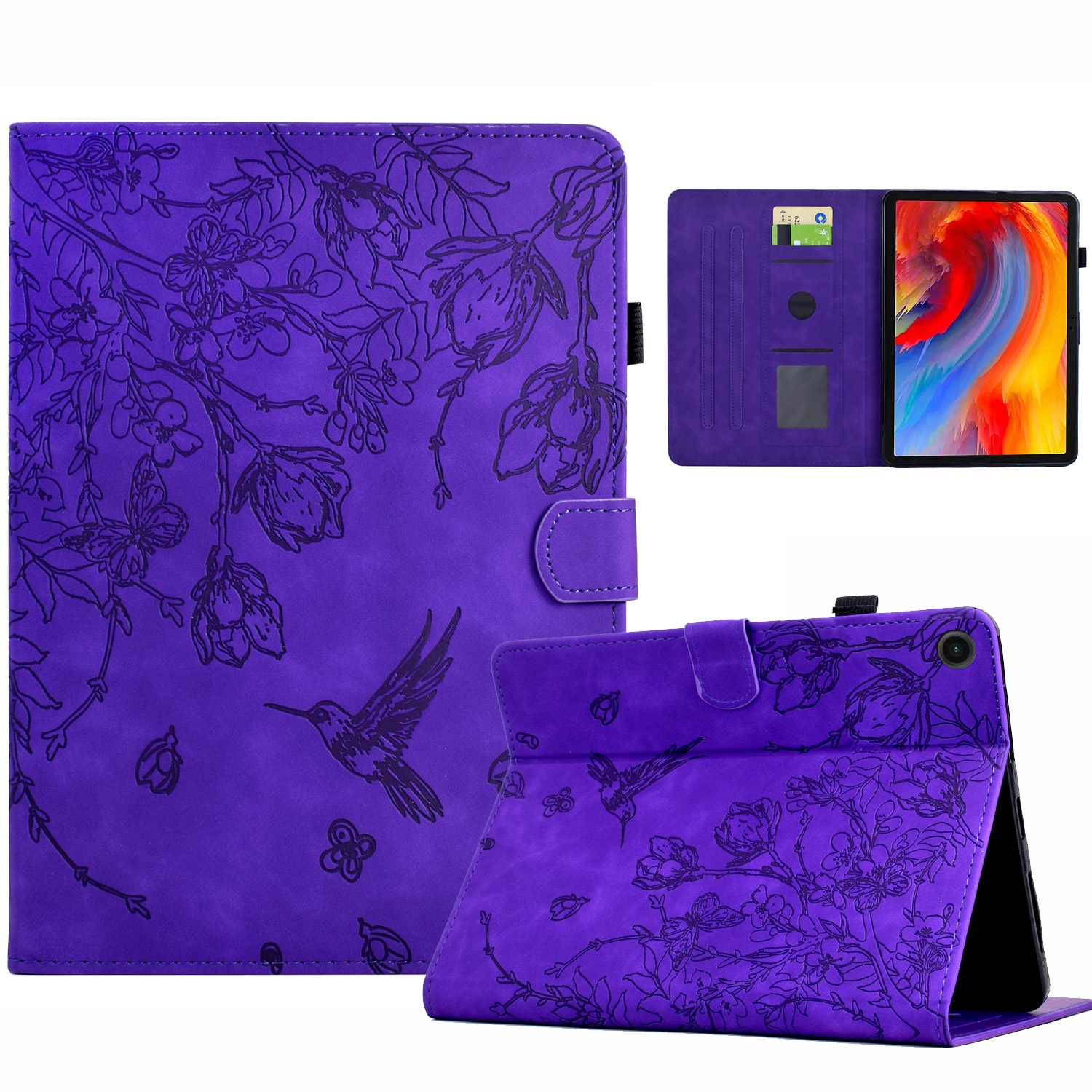 Luxe Bescherm-Etui Hoes Map voor Samsung Galaxy Tab A9 Plus  - 11    "Kolibrie"   Paars