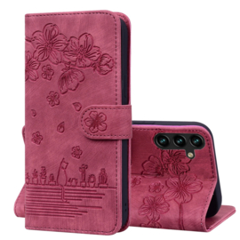 BookCover Hoes Etui voor Samsung Galaxy A16  -  A26  Rood - Bloemen Kat - Reliëf