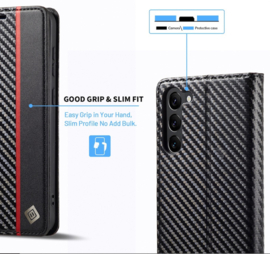 Luxe BookCover Hoes Etui voor Samsung Galaxy S24 FE -  Zwart Rood Carbon - V2