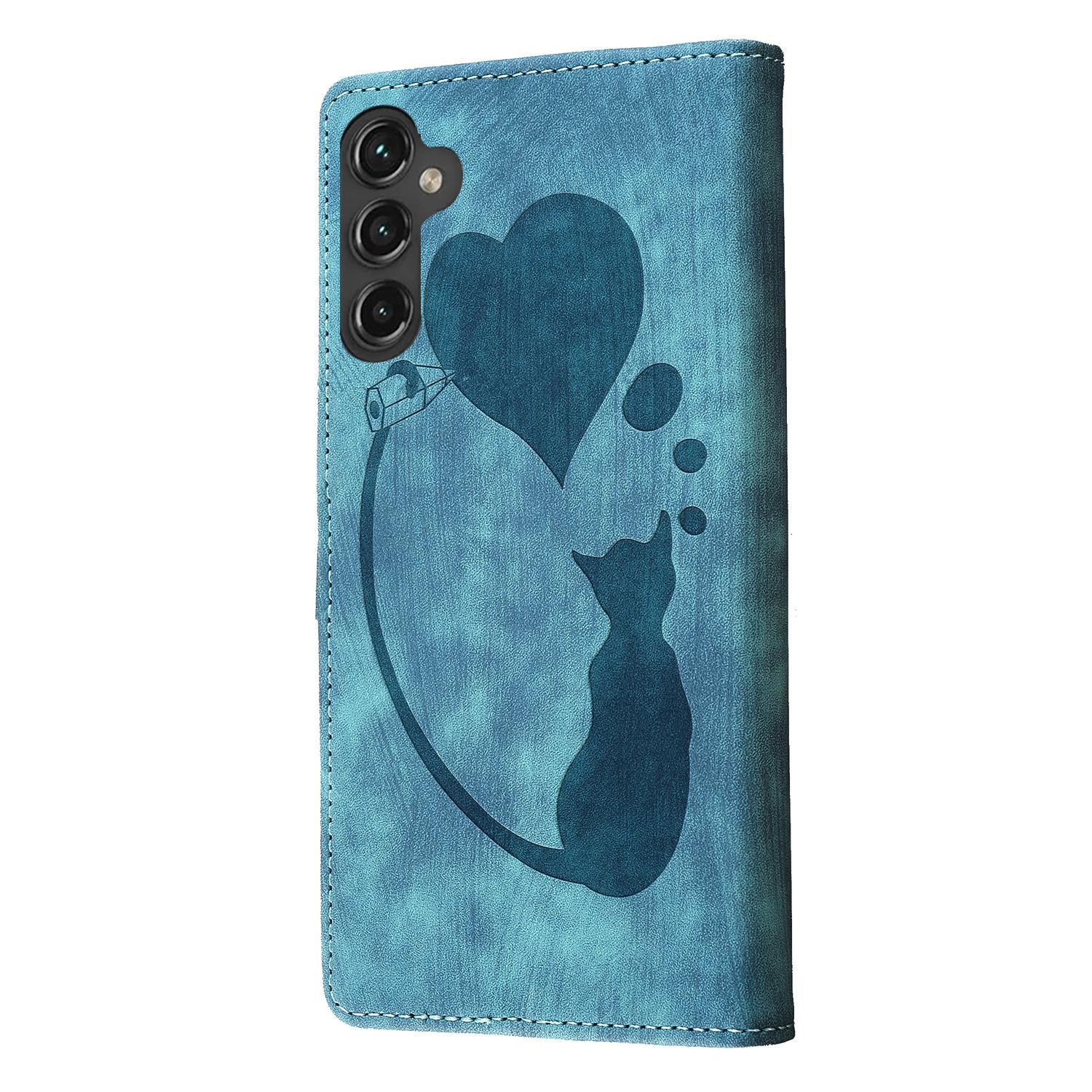 BoekCover Hoes Etui voor Samsung Galaxy A56 - A36  -  Kat en Hart  - Groen-Blauw  - Reliëf