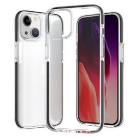 TPU Bescherm-Hoes Cover Skin + Screenprotector voor iPhone 15    Transparant-Zwart