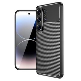 Carbon TPU Bescherm-Hoes Skin voor Samsung Galaxy S25 ULTRA  - Zwart