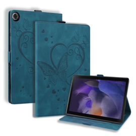 Luxe Bescherm-Etui Hoes Map voor Samsung Galaxy Tab A9 Plus  -  11"  -    Hart en Vlinder  - Blauw