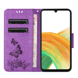 PU BookCover Hoes Etui voor Samsung Galaxy A36 - A56   Paars -  Vlinders