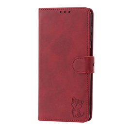 Luxe BookCover Hoes Etui voor Samsung Galaxy A56 - A36  -  Rood   - Kat  - Reliëf