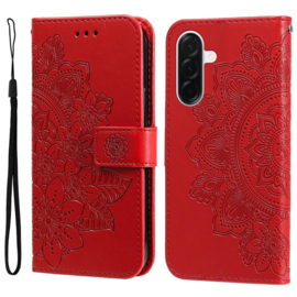 PU BoekCover Hoes Etui voor Samsung Galaxy A37 - A36 - A56   Rood   -  Bloem-Motief in Reliëf - V1