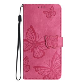 BoekCover Hoes Etui voor Samsung Galaxy A17 - A27 - A26 -  Roze  -  Vlinders -  Reliëf